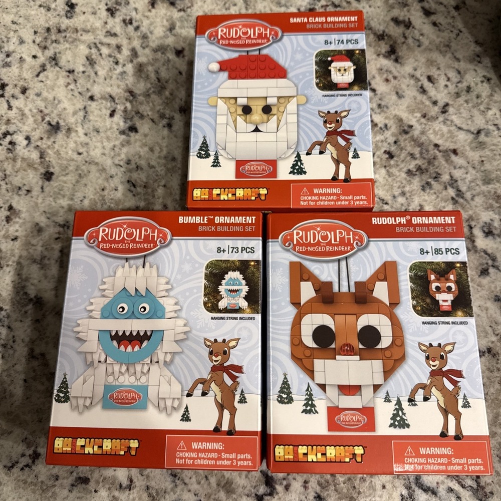 Brickcraft Rudolph Red-Nosed Reindeer Lot Of  3 Christmas Ornament NEW